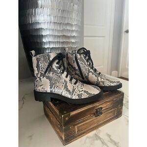 Linea Paolo Trinity Cream Snake Print Leather Combat Boots